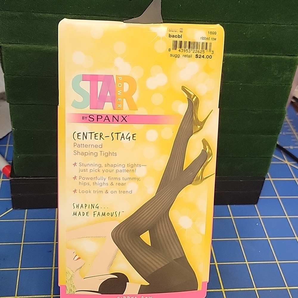 SPANX Star Power Ribbed Row Black Patterned Shaping Tights Size E New